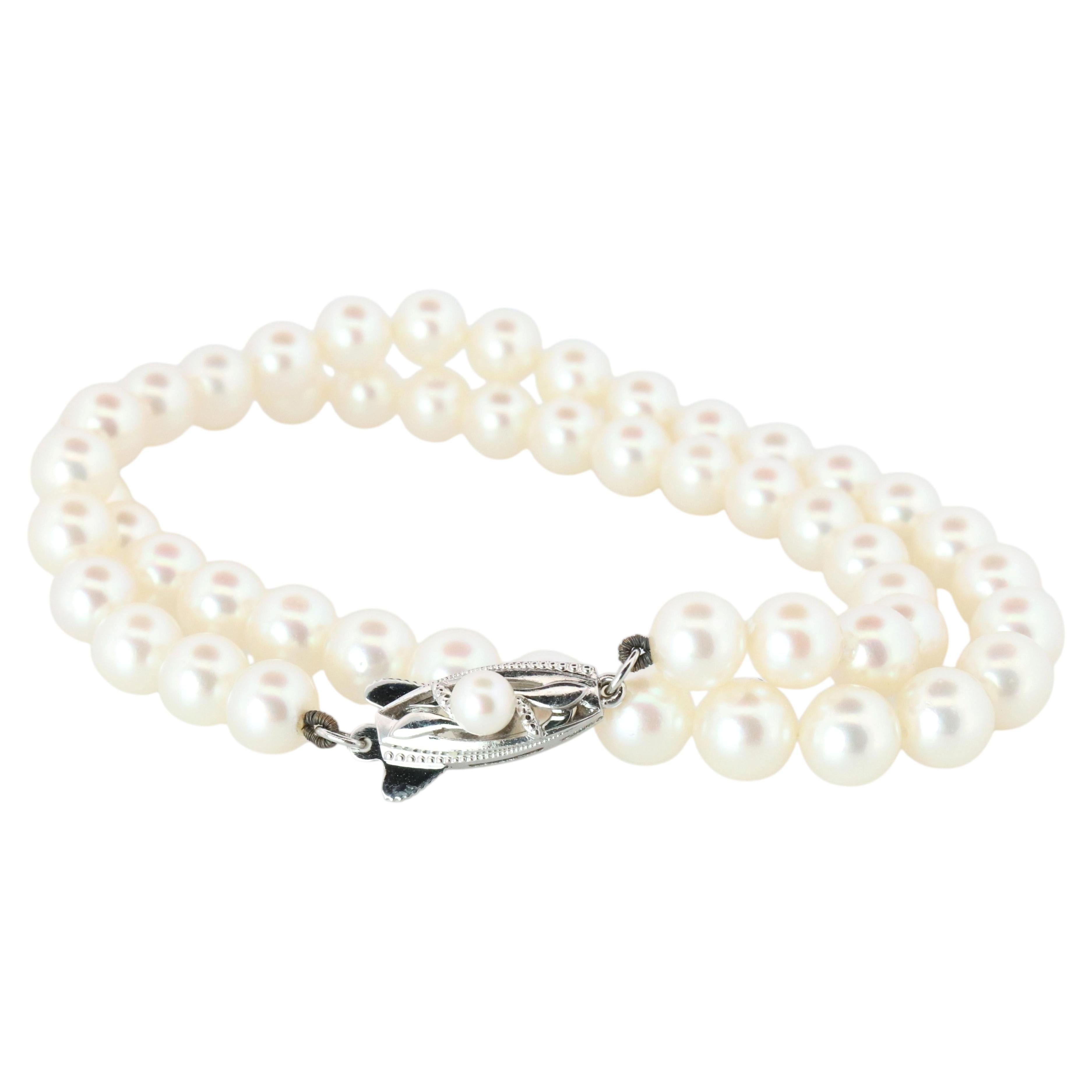 MIKIMOTO 14k White Gold Pearl Necklace. 7mm Pearls Chocker Necklace.
