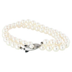 MIKIMOTO 14k White Gold Pearl Necklace. 7mm Pearls Chocker Necklace.