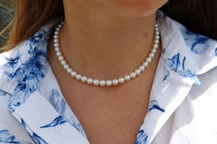 MIKIMOTO 14k White Gold Pearl Necklace. 7mm Pearls Chocker Necklace.