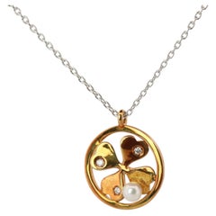 Mikimoto Pendant. Vintage 18k Gold Mikimoto Diamond Round Clover Leaf Necklace.