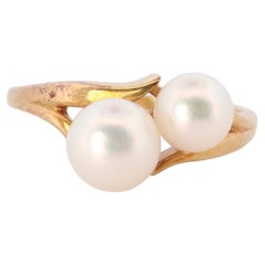 Mikimoto Ring. Vintage 18k Gold Mikimoto Pearl and Diamond Cluster. Vines Grapes