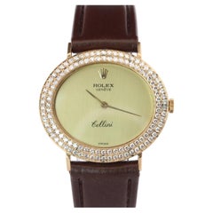 Genuine 18k Rolex Watch. 18k YG Rolex CELLINI 4083 Diamond Bezel.