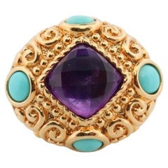 14k Bubble Turquoise and Amethyst stone Ring. 14k Turquoise Amethyst Candy