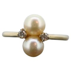 10k Twin Pearl and Diamond ring. 10k Yellow gold Solitaire ring with AKOYA pearl
