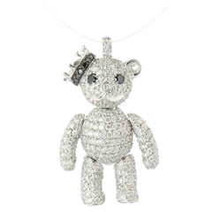 18k Teddy Bear Pendant. 18k YG Diamond Pave 3D Diamond Bear full body necklace