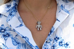 18k Teddy Bear Pendant. 18k YG Diamond Pave 3D Diamond Bear full body necklace