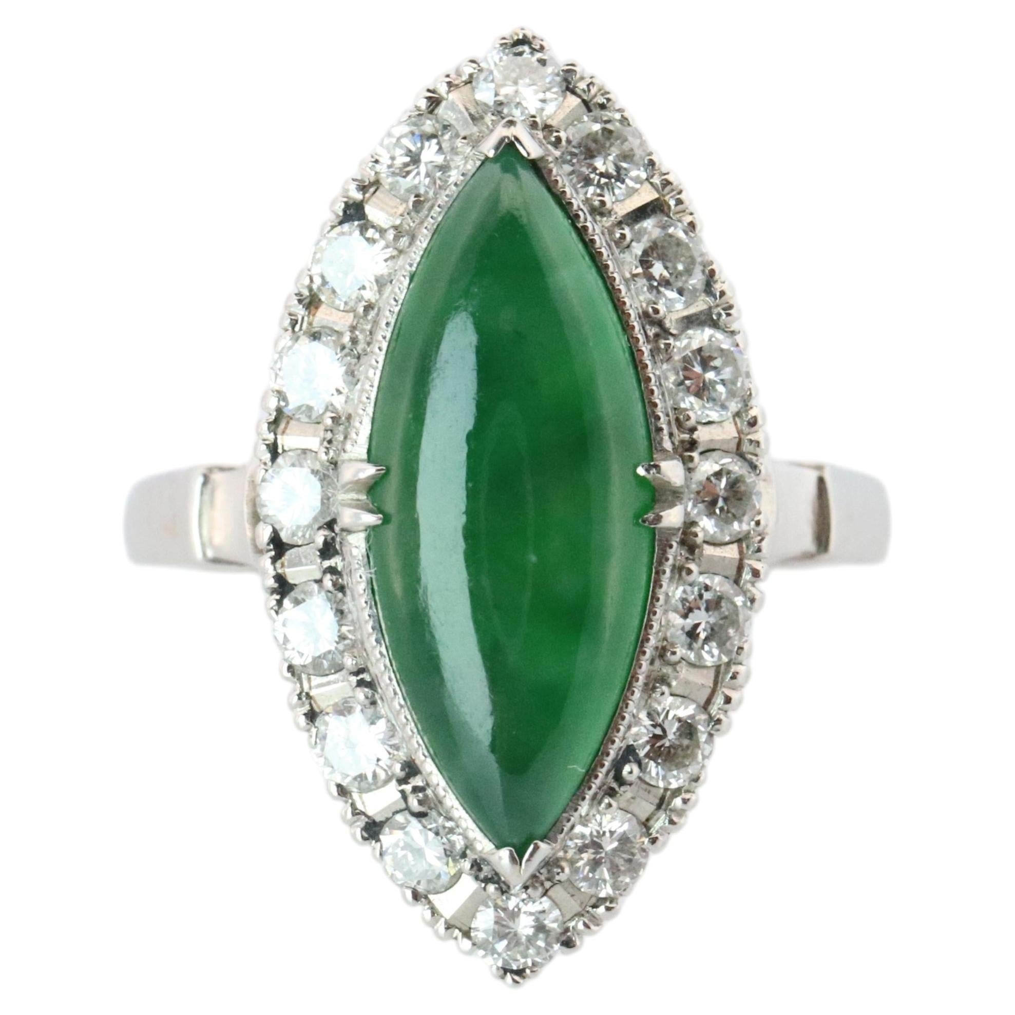 Jade shield ring. Platinum Shield Ring Jade Cabochon and Diamond wide band For Sale
