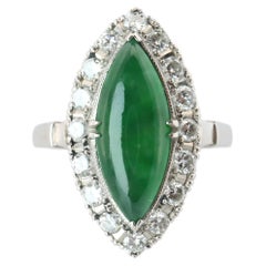 Jade shield ring. Platinum Shield Ring Jade Cabochon and Diamond wide band
