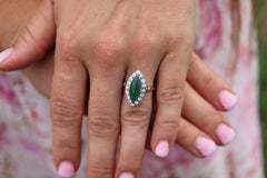 Jade shield ring. Platinum Shield Ring Jade Cabochon and Diamond wide band