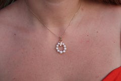 Mikimoto Pendant. Vintage 14k Yellow Gold Mikimoto Pearl Diamond Necklace wreath