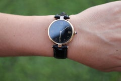 Cartier Watch. Must de Cartier BLACK Vendome Round Argent Vermeil 30mm Dial.