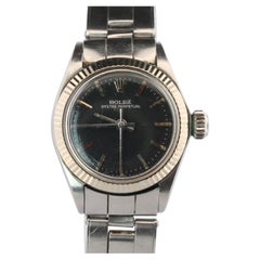 Genuine Rolex Watch. 14k SS Ladies ROLEX 6619 Black Dial Automatic Wristwatch.