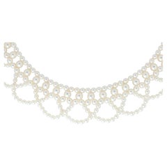 Tasaki Scalloped Bib Necklace. Vintage 14k Gold Tasaki Pearl Collar Necklace