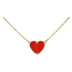 Van Cleef Arpels Lucky Alhambra Necklace. Genuine VCA 18k WG Carnelian Heart
