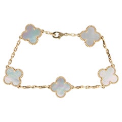 Van Cleef Arpels Alhambra Bracelet Genuine VCA 18k YG Mother of Pearl 5P Motifs