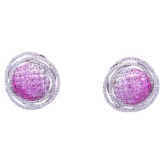 6.5ct Carat Pink Sapphire Saturn Earrings in 18K White Gold