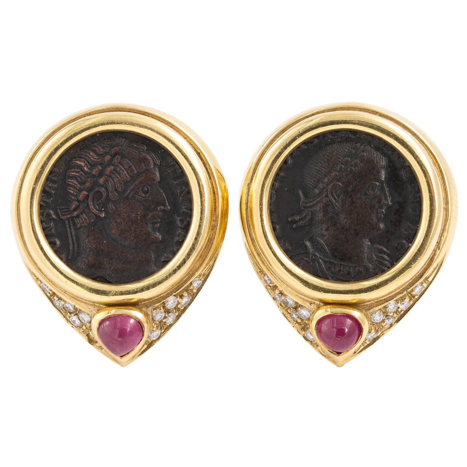 Roman Coin Clip-On Earrings For Sale