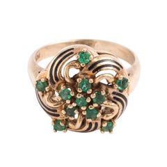 1960s 14 Karat Emeralds and Black Enamel Ring