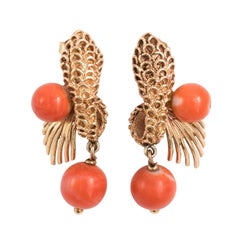 Handcrafted Leaping Fish Orange Coral Dangle Earrings