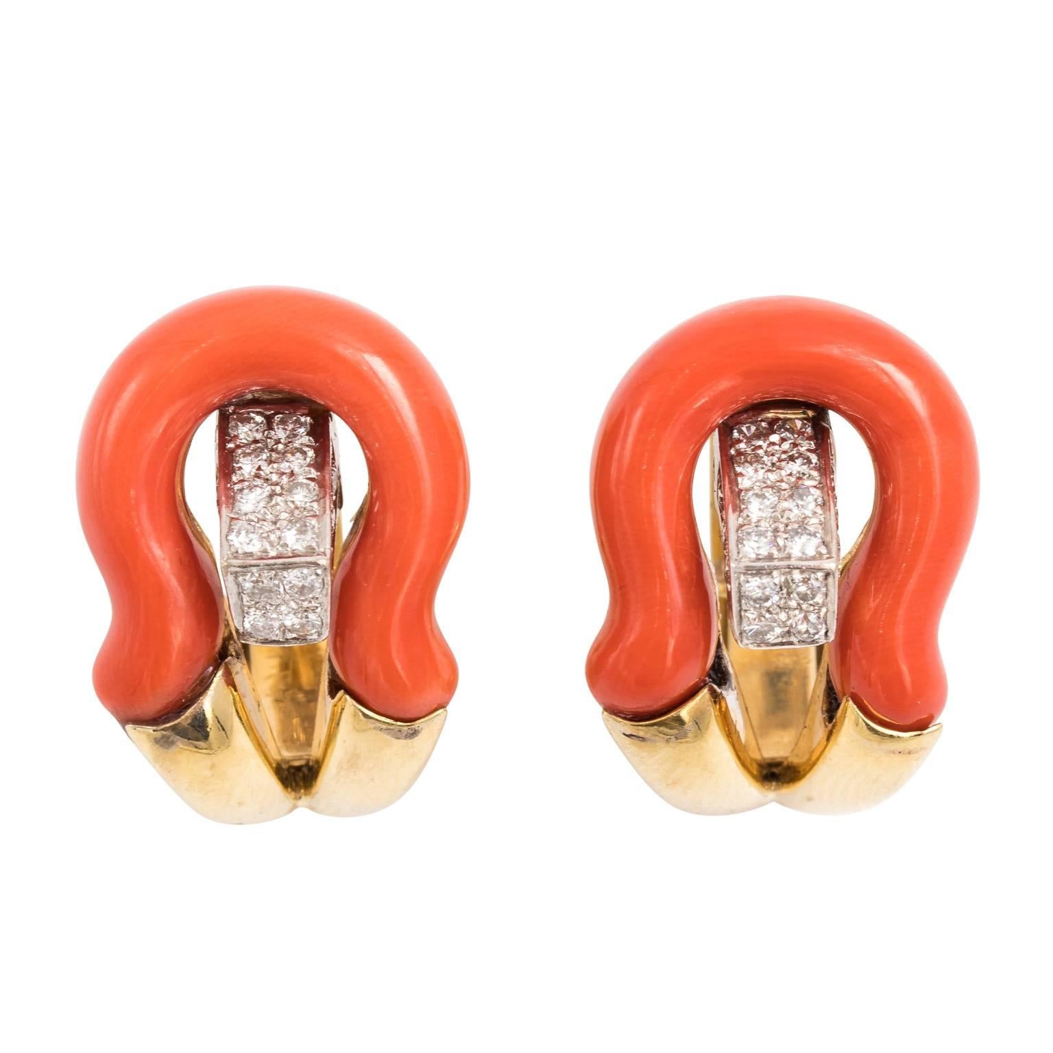 18 Karat Italian Natural Coral Earrings For Sale