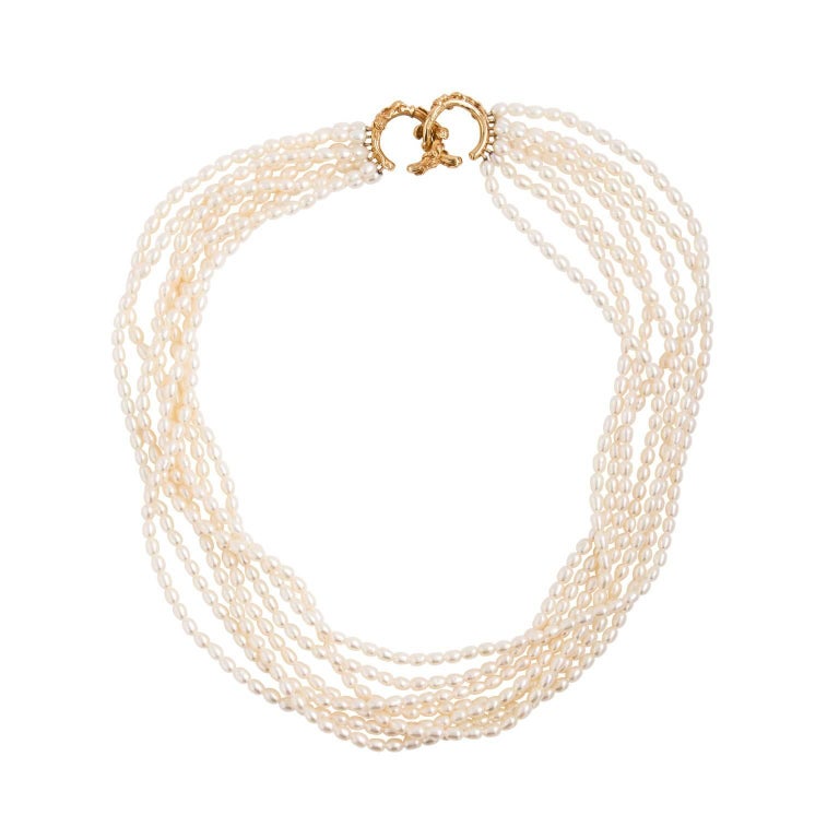 SevenStrand Fresh Water Pearl Necklace with Naturalistic 14 Karat Gold