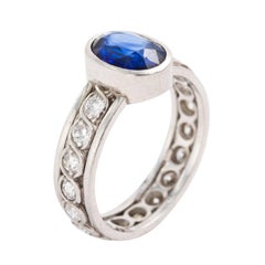 18K White Gold Royal Blue Sapphire Eternity Diamond Ring