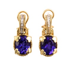 Judith Ripka 18 Karat Yellow Gold Diamond 5 Carat Tanzanite Dangle Earrings