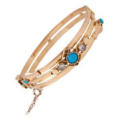 Victorian Turquoise Diamond Gold Bangle Bracelet