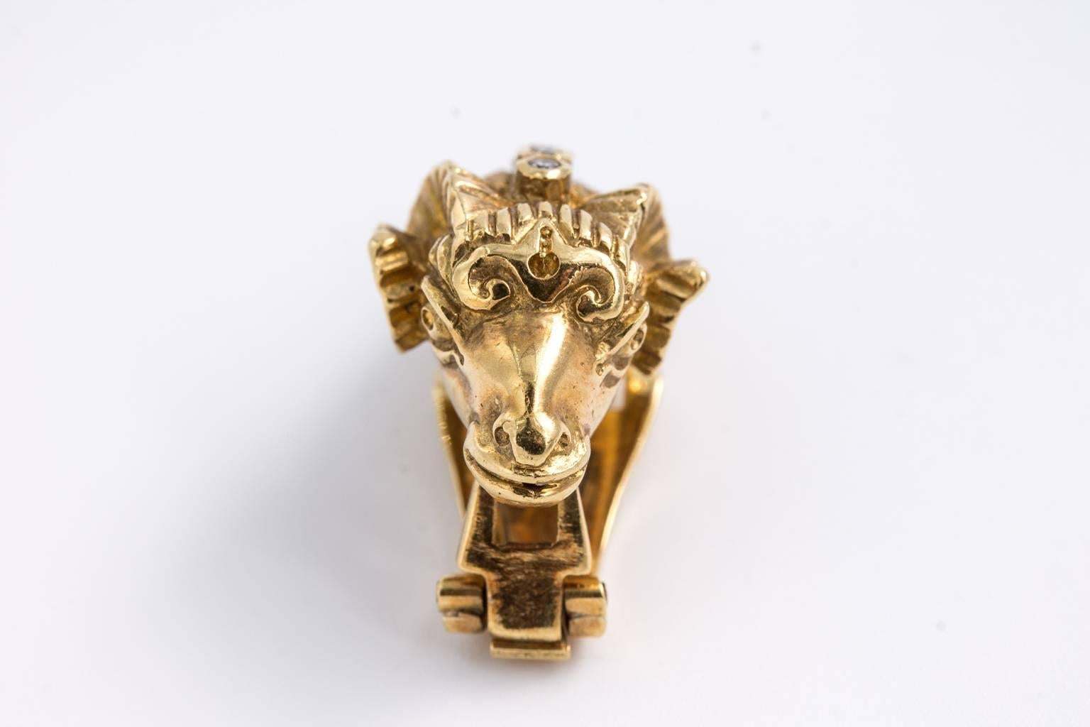 Ram's Head Earrings In Good Condition In St.amford, CT