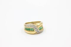Two-in-One Diamond, Emerald and Gold Cross over Rings