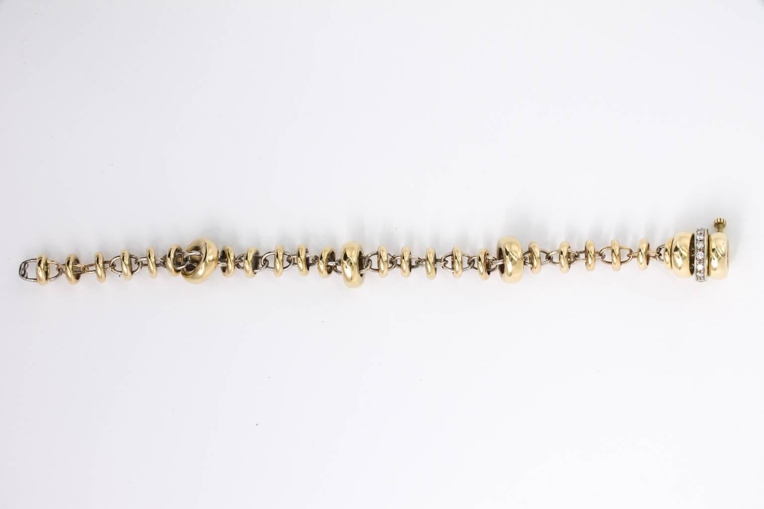 Modernist 18 Karat and Diamond Link Bracelet For Sale