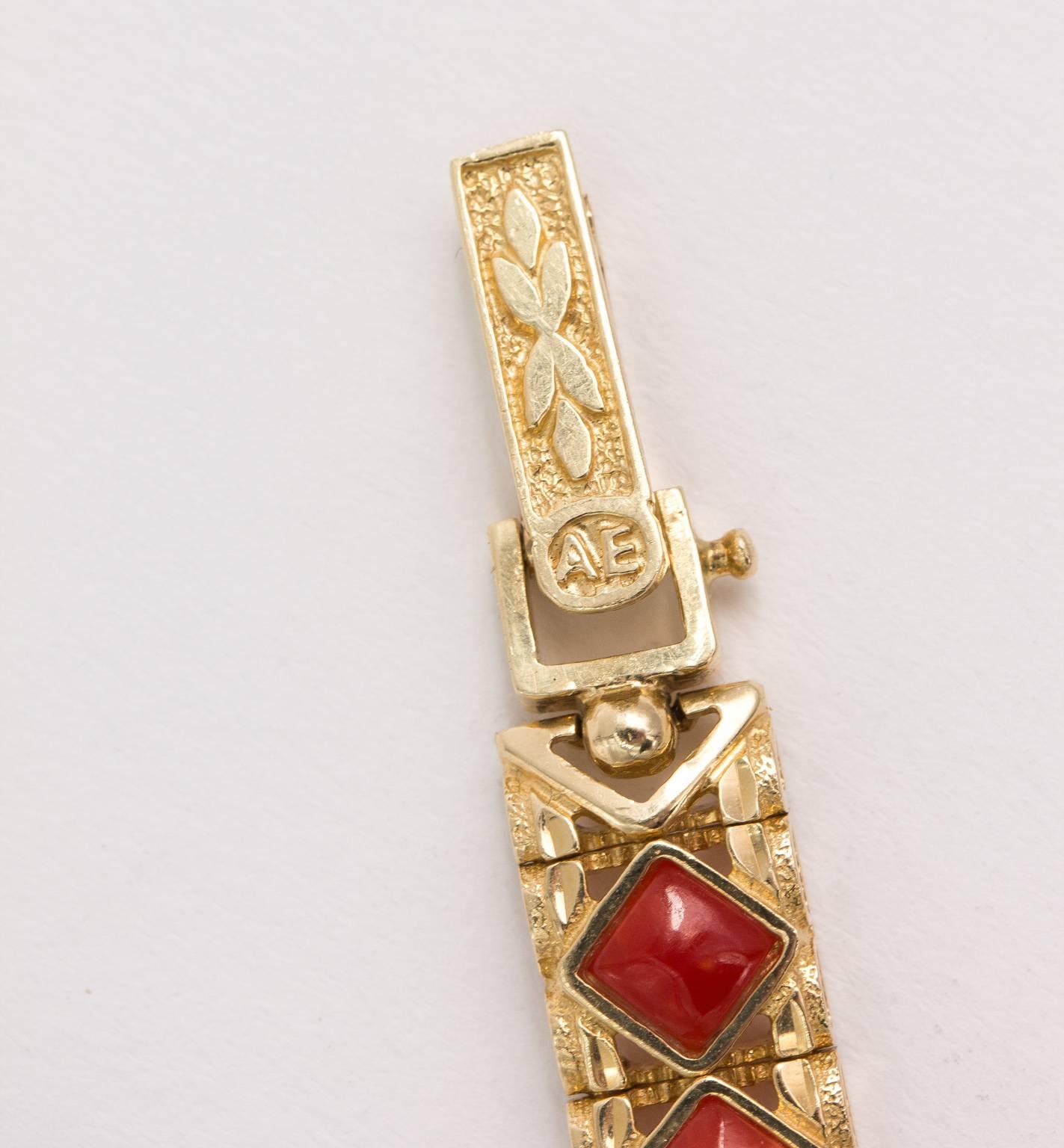 Yellow Gold Mediterranean Red Coral Bracelet In Excellent Condition For Sale In St.amford, CT