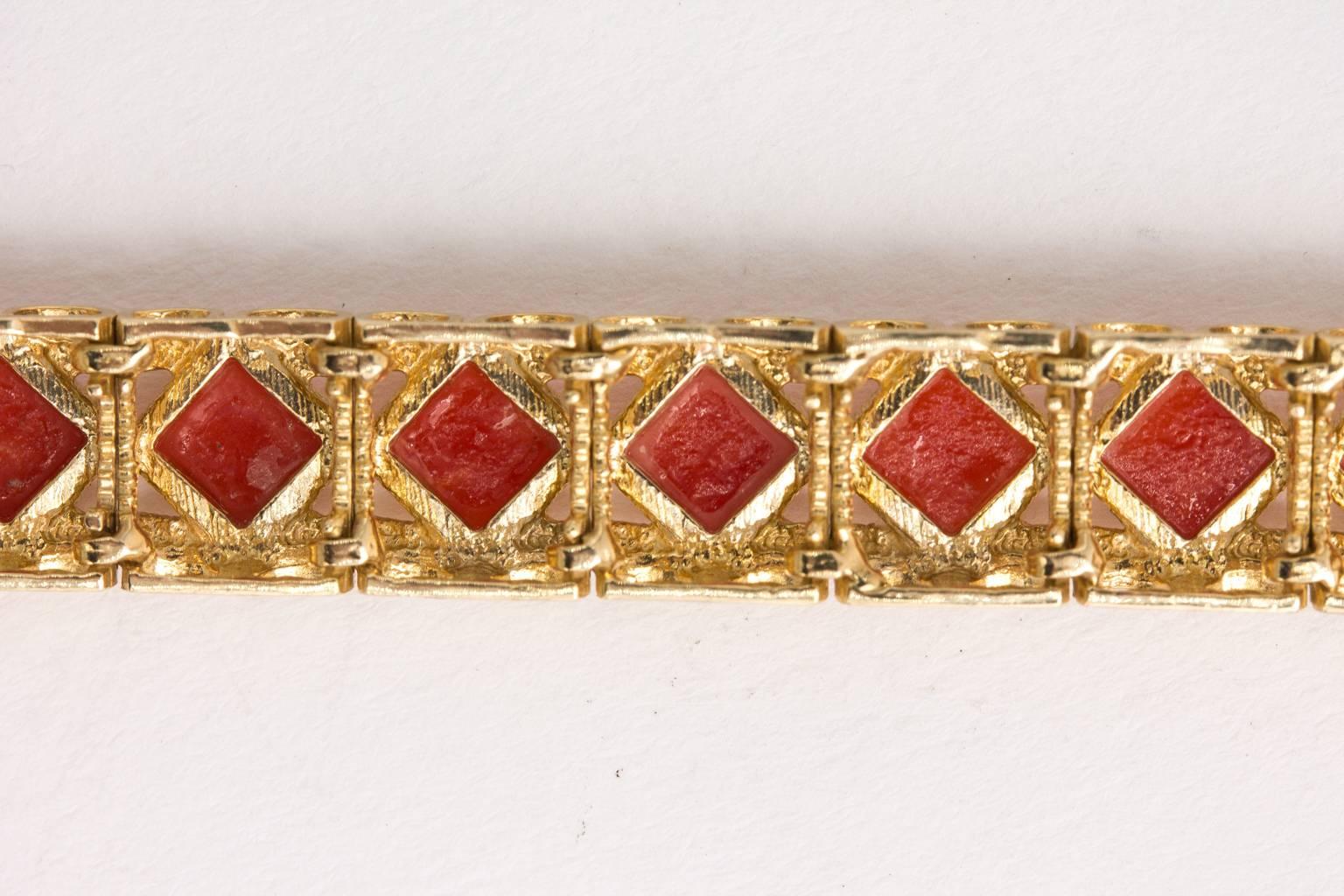 Yellow Gold Mediterranean Red Coral Bracelet For Sale 1