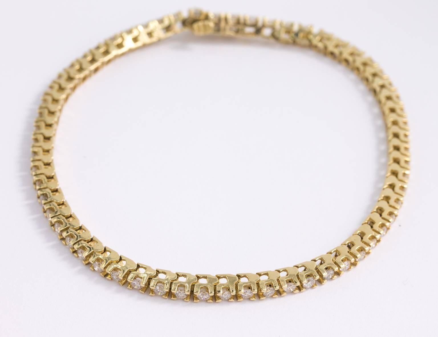 Contemporary 14 Karat Gold and Diamond Tennis Bracelet