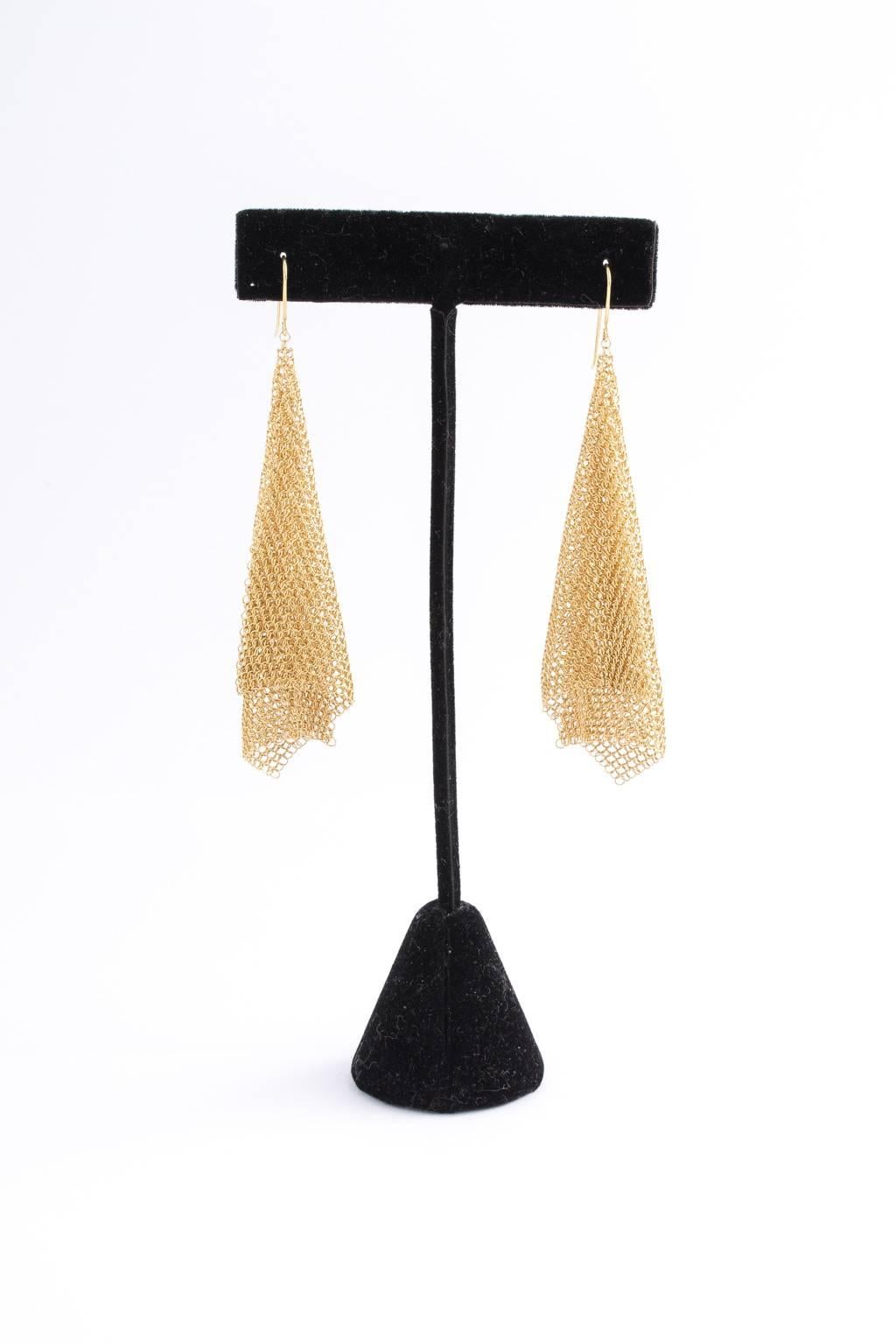  Large- Iconic Tiffany designer Elsa Peretti has created ergonomic mesh earings that are both unusual in construction and design. A classic to own and enjoy forever. These look beautiful on everyone. Tiffany and Co. 18kt gold. Mid Century to
