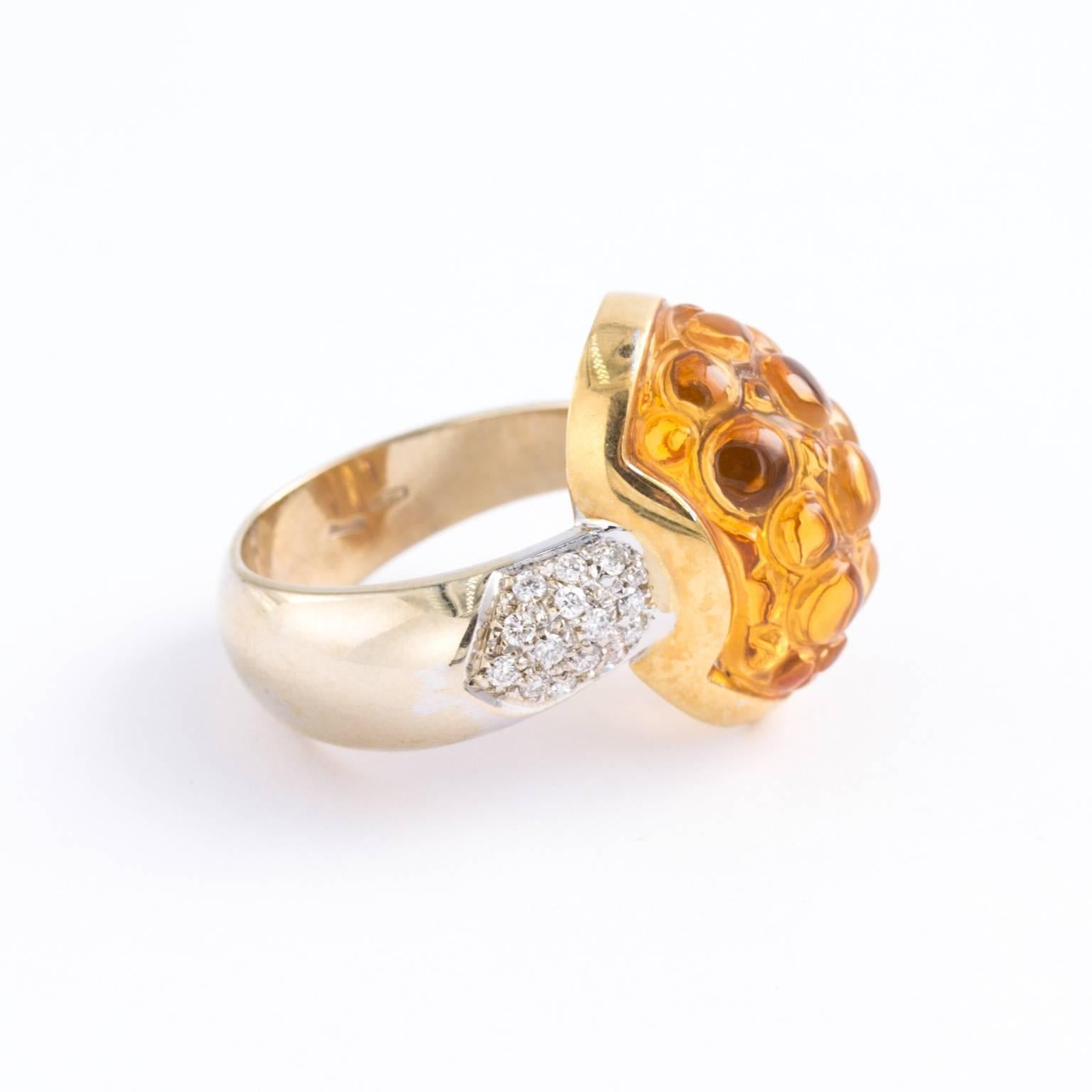 Bibigi 18 Karat Citrine Diamond Bubble Ring 1/4 TW In Excellent Condition For Sale In St.amford, CT