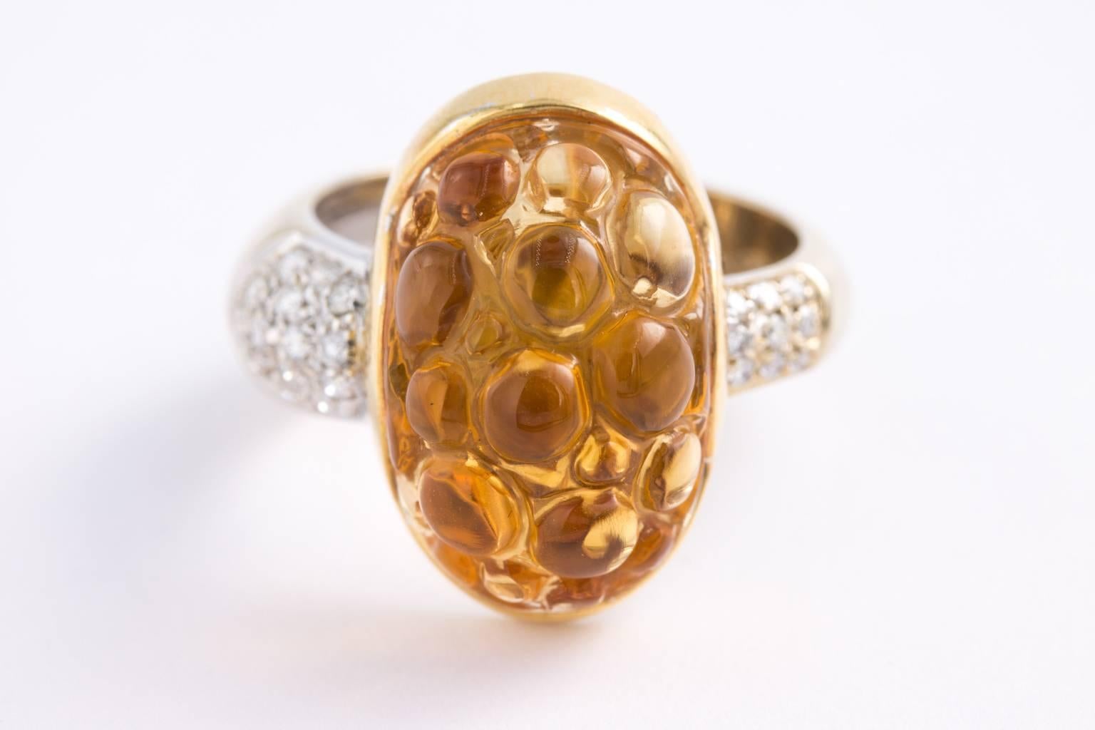 Bibigi 18 Karat Citrine Diamond Bubble Ring 1/4 TW For Sale 3