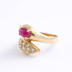 14 Karat Gold Diamond and Ruby Snake Serpent Ring