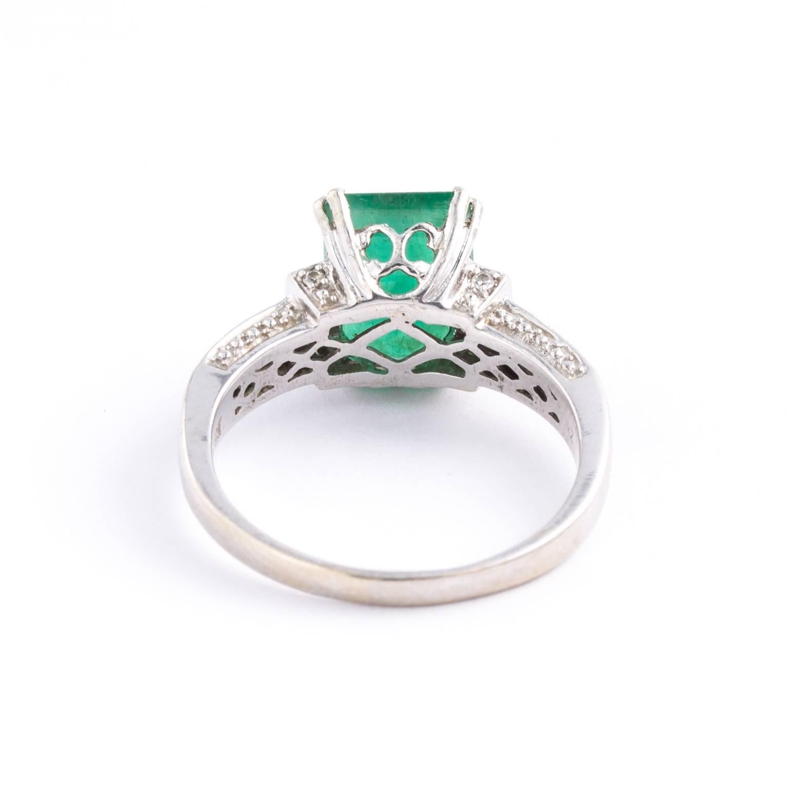 Women's 14 Karat White Gold Natural Emerald and Diamond