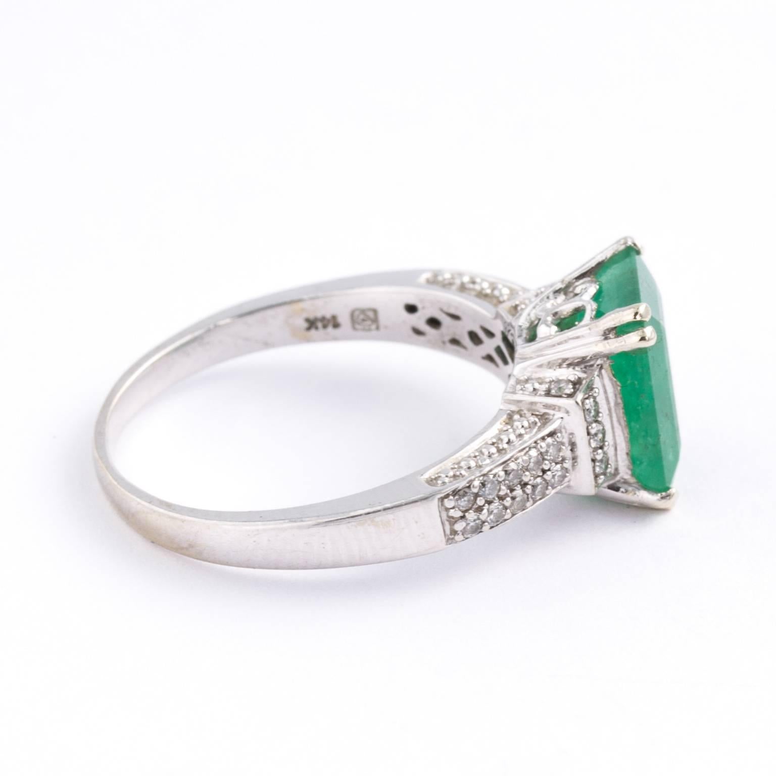 14 Karat White Gold Natural Emerald and Diamond 1