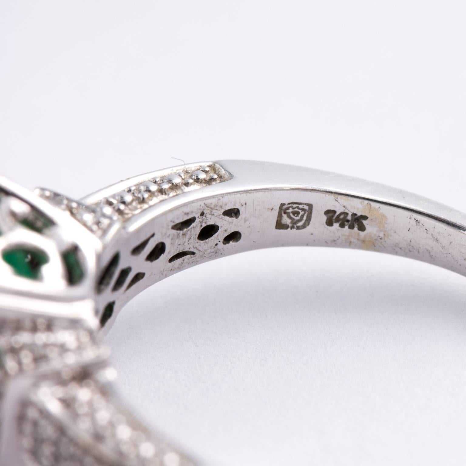 14 Karat White Gold Natural Emerald and Diamond 6