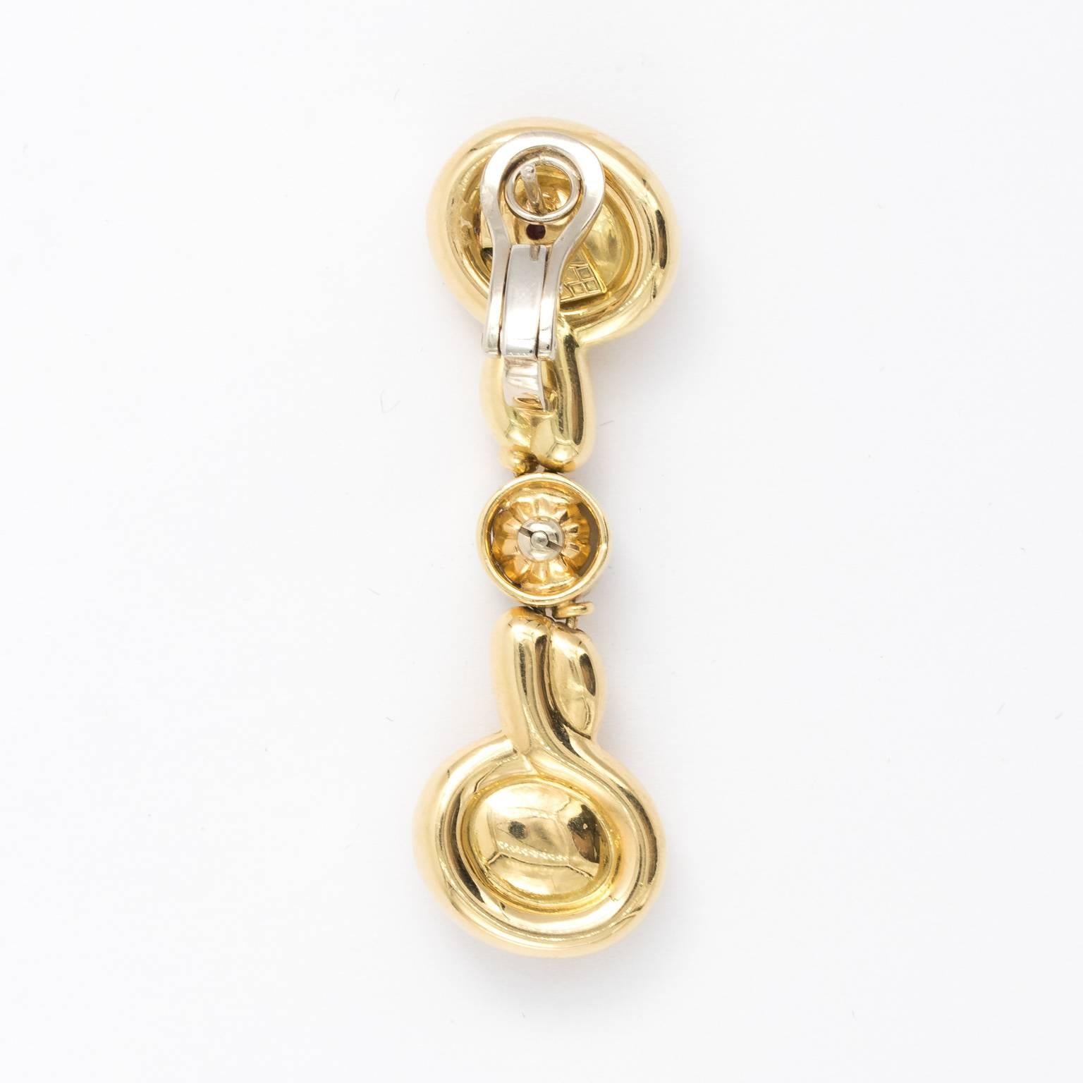 18 Karat Gold Multi-Gem Italian Designer Earrings, Long Dangle Tourmaline 1