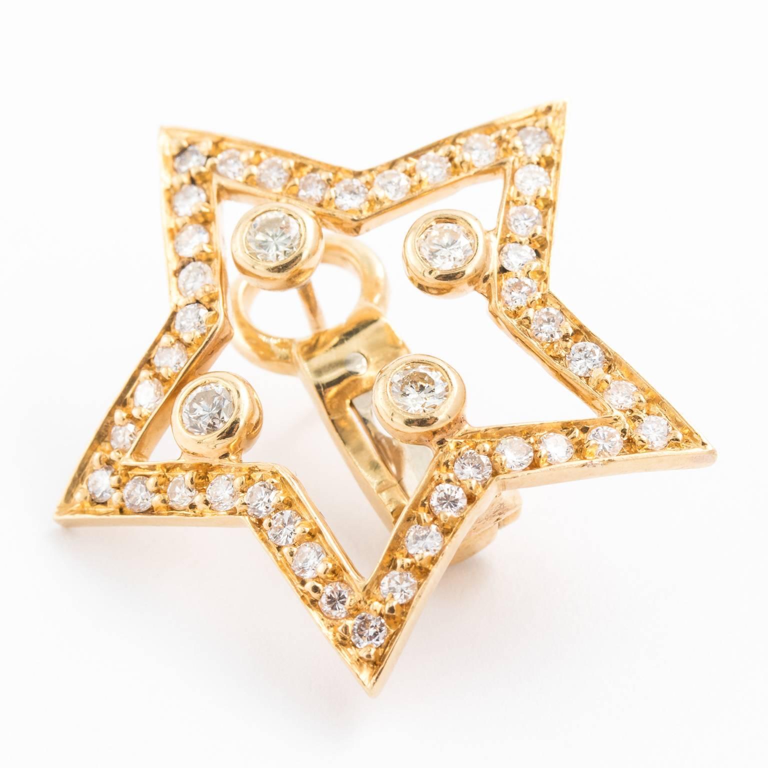 Modern Pair of 18 Karat Diamond Moon and Star Earrings For Sale