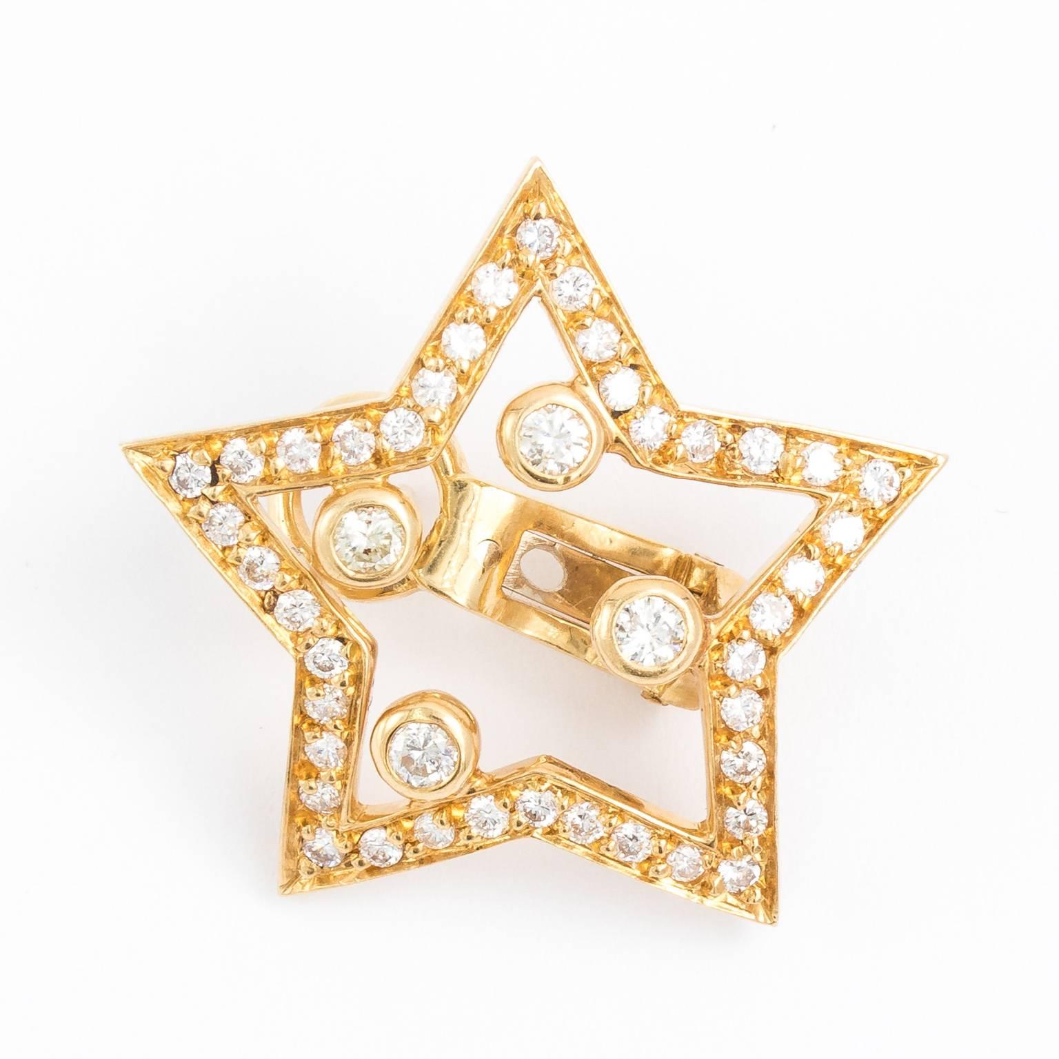 Pair of 18 Karat Diamond Moon and Star Earrings For Sale 2