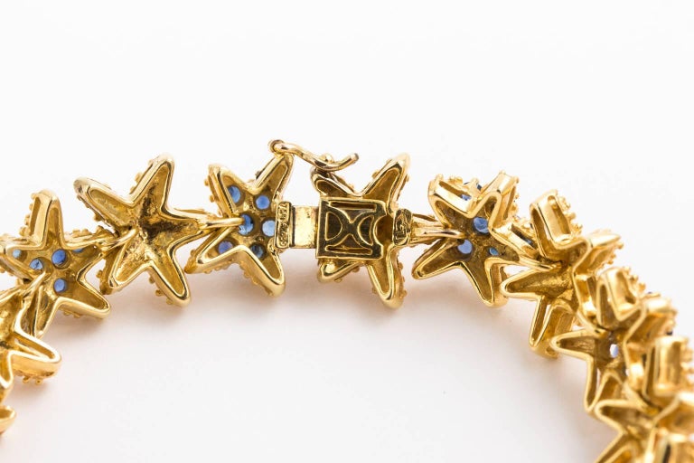 French 18 Karat Yellow Gold Starfish Sapphire Bracelet For Sale at 1stDibs