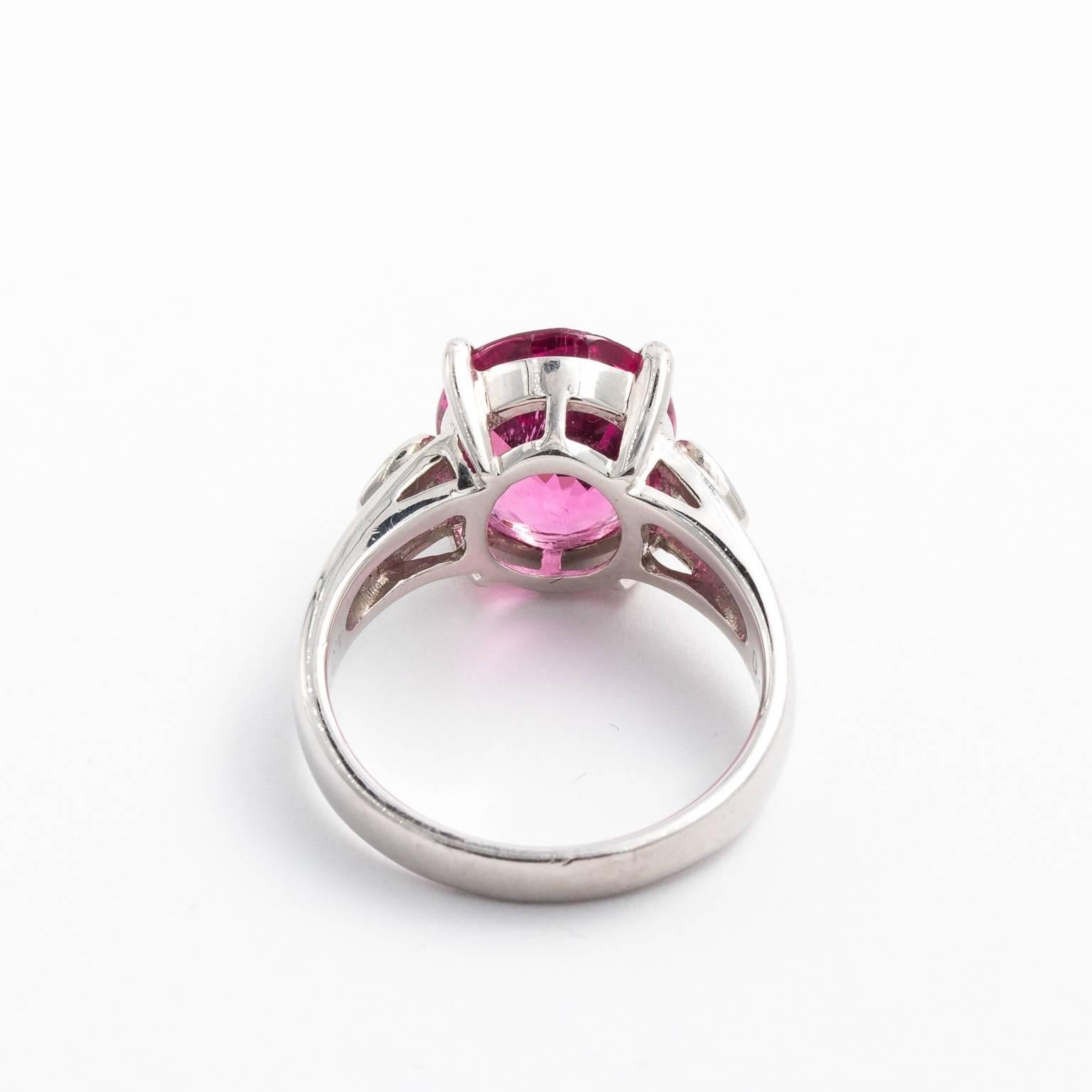 Platinum 4.55 Carat Rubellite Tourmaline Diamond Ring In Excellent Condition For Sale In St.amford, CT
