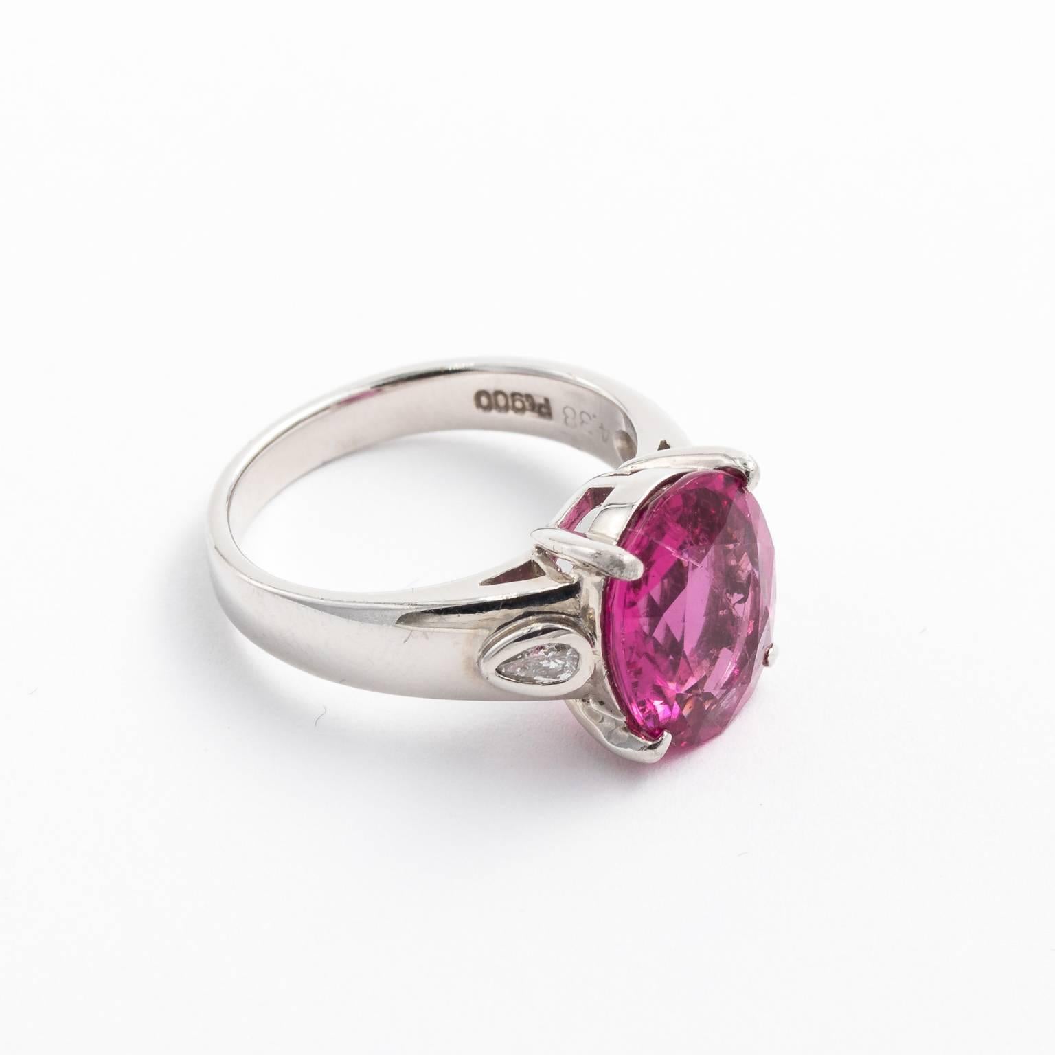 Platinum 4.55 Carat Rubellite Tourmaline Diamond Ring For Sale 1