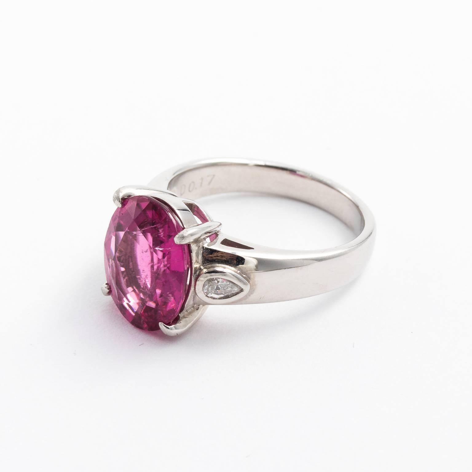 Contemporary Platinum 4.55 Carats Rubellite Tourmaline Diamond Ring
