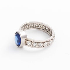 18K White Gold Royal Blue Sapphire Eternity Diamond Ring