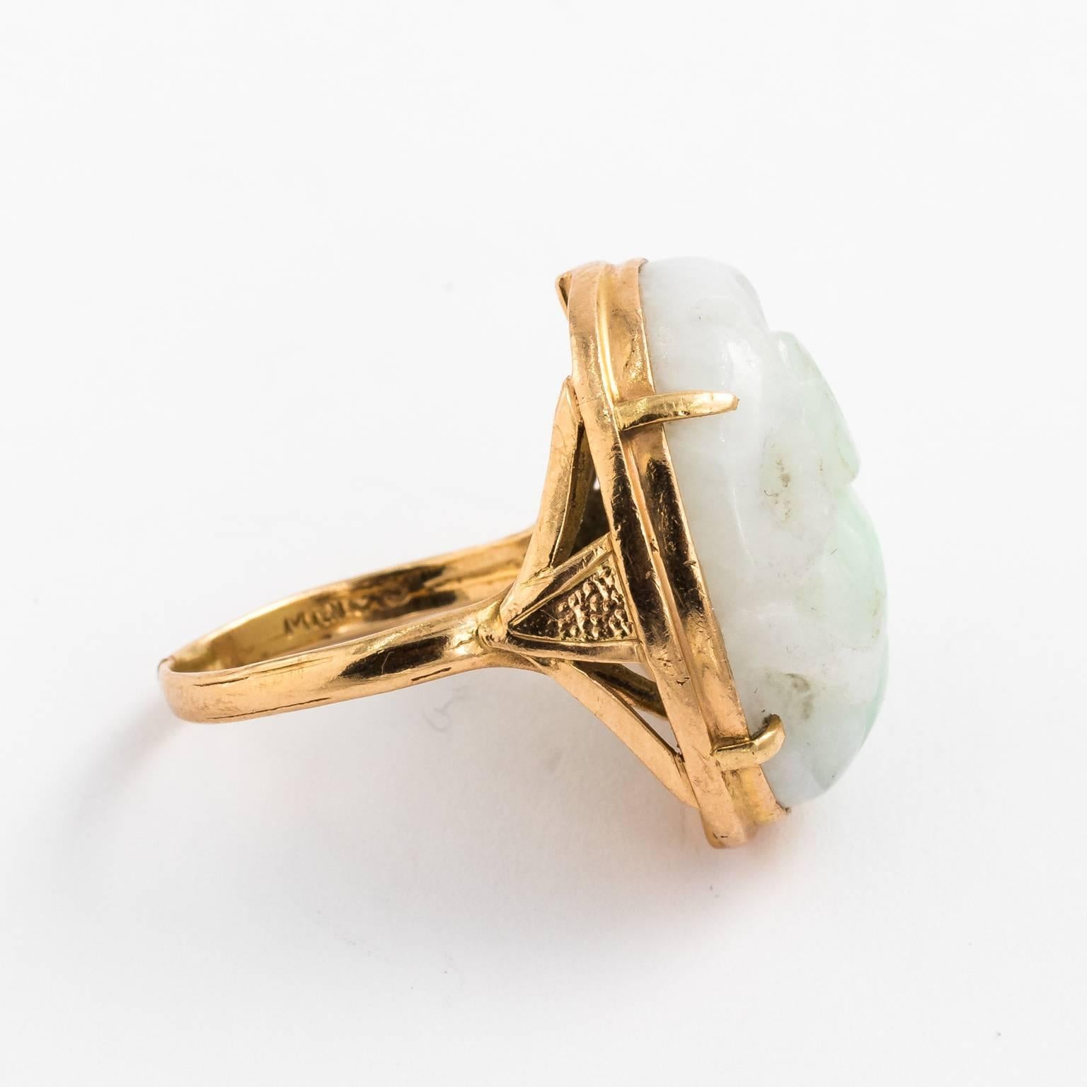 Contemporary Stunning Large Ming's of Honolulu Antique Carved Jadetie Jade Ring